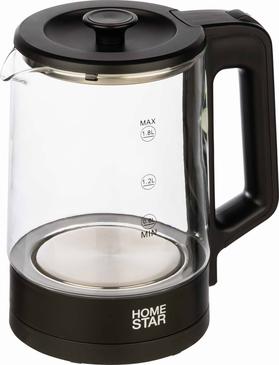 картинка Чайник Homestar HS-1008 (1,8л), стекло, черный от магазина GUTER MARKET 